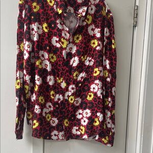 The Kooples Red Floral Button-Front Shirt with Black & White Blooms